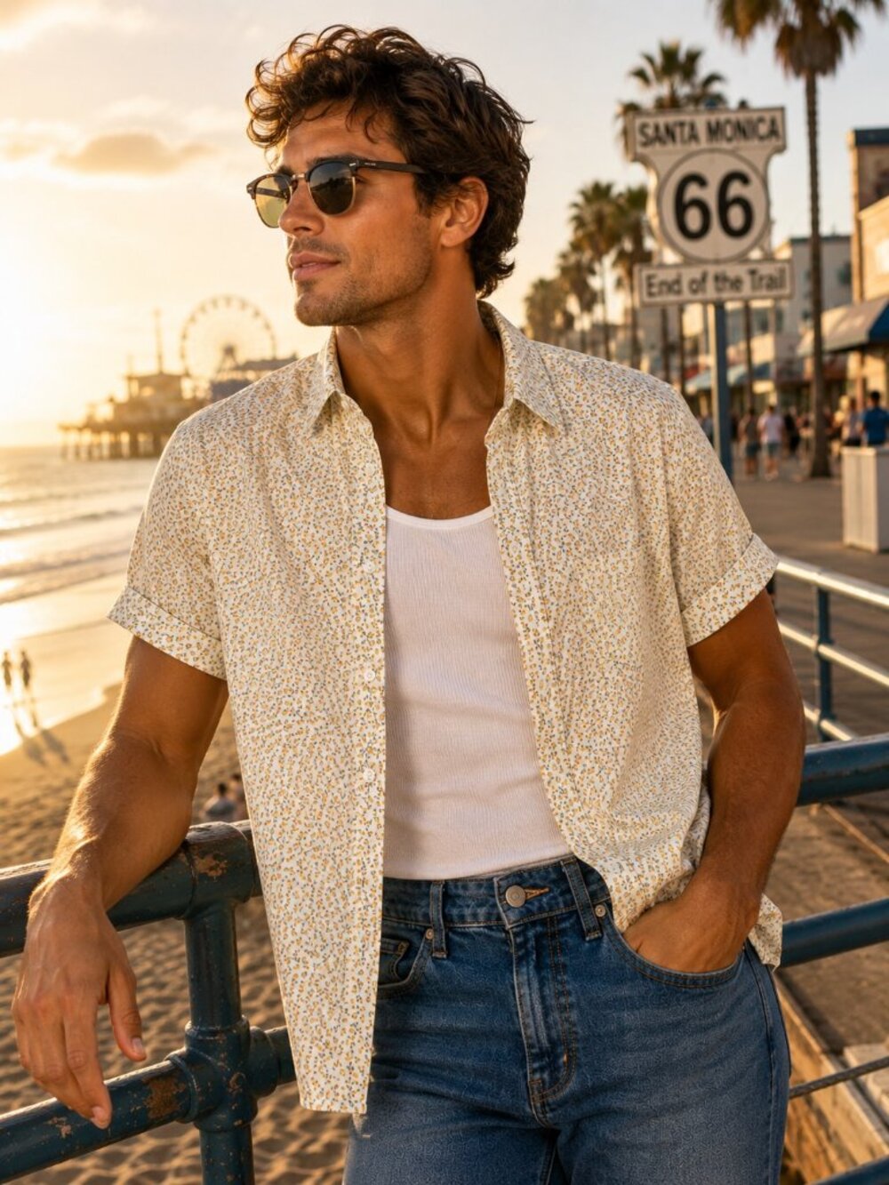 Parke & Ronen Men's Large Floral Button Up Shirt White Yellow Cotton Made USA